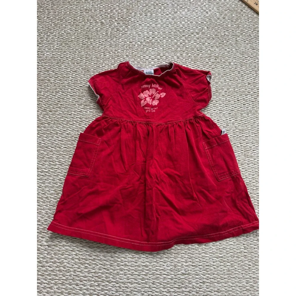 Tommy Hilfiger Girls Red Hibiscus Surf Graphic Cotton Dress 18-24 Y2K‎ vintage